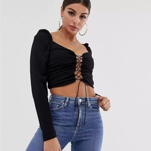 ASOS long sleeve top with lace up front. adjustable strings. women’s size 4